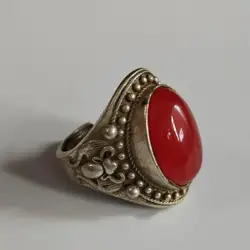 Collect Chinese Tibetan Silver Gem Inlaid Rings