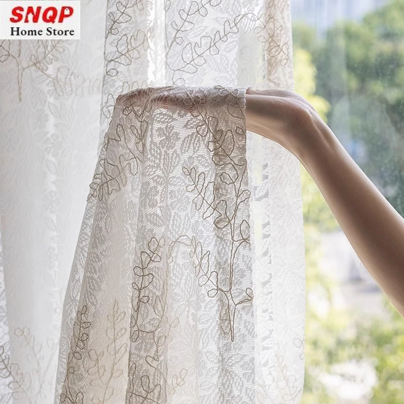 

Custom Size Fashion Hollow Modern Light Luxury Translucent Sheer White Tulle Elegant Curtains for Living Dining Room Bedroom