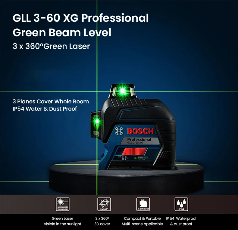 Bosch GLL50G/Gll3-60Xg 3D 3 Placas 12 Linha Gradiente de Feixe Verde Profissional Telêmetros de Nível Laser À Prova D 'Água À Prova de Poeira