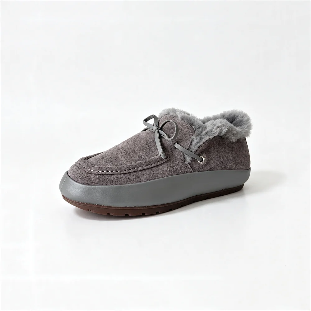 Women's Suede Wool Snow Shoes - Fur-Lined Platform Winter Flats