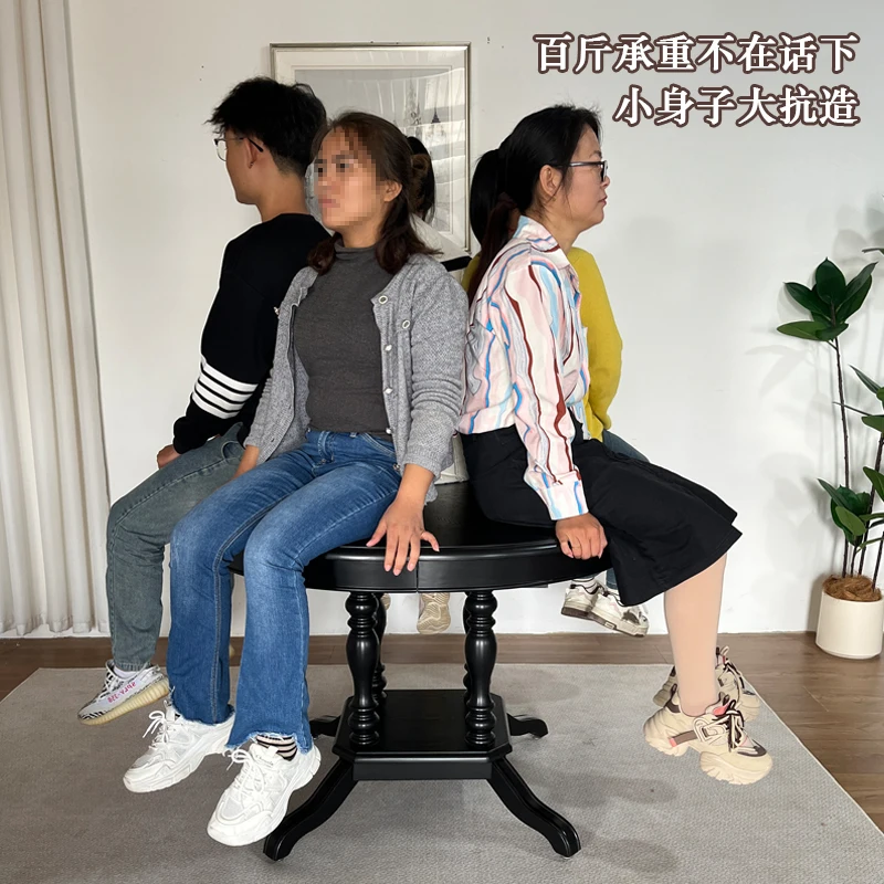 French retro round dining table black medieval round American solid wood round dining table foldable