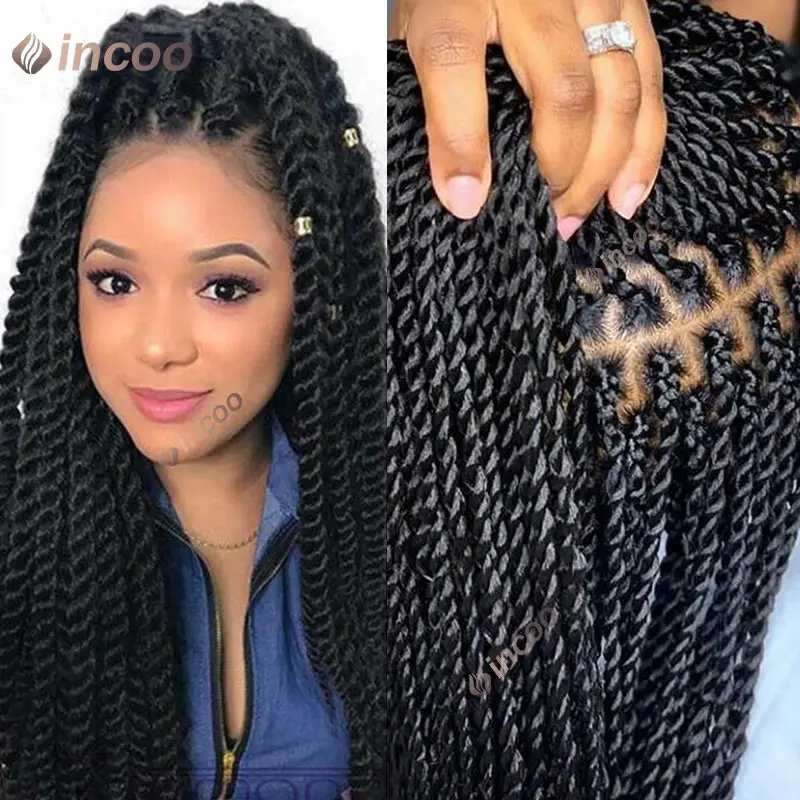 36“ Senegalese Twist Braided Wigs for Black Women Synthetic Knotless Box Full Lace Front Braids Wig Goddess Twist Braiding Wigs