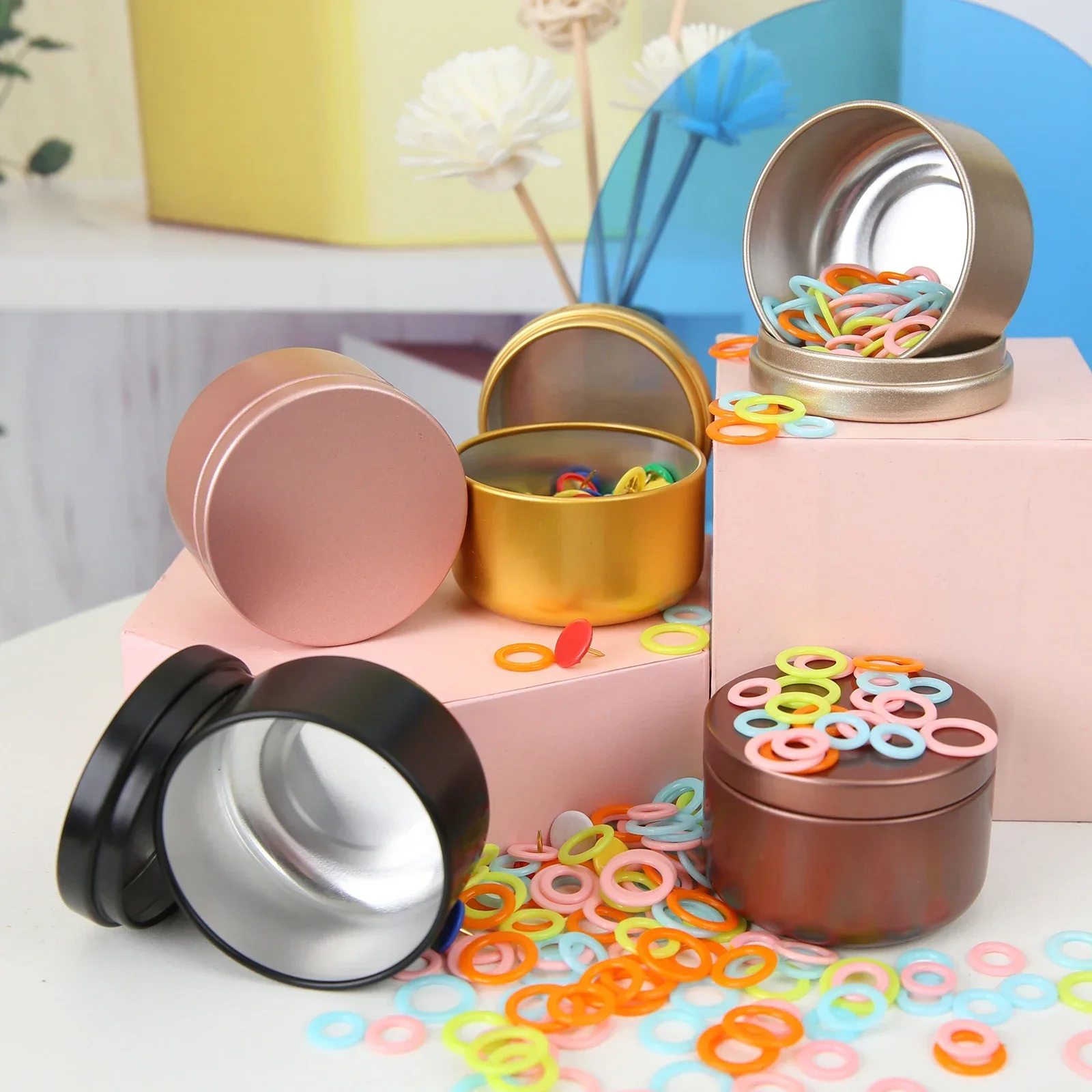 5pcs Tea Cans 50ml Candle Tins Stash Jars with Lid Sealed Bottle Cosmetic Container Spice Storage Organizer Jewelry Candle Case