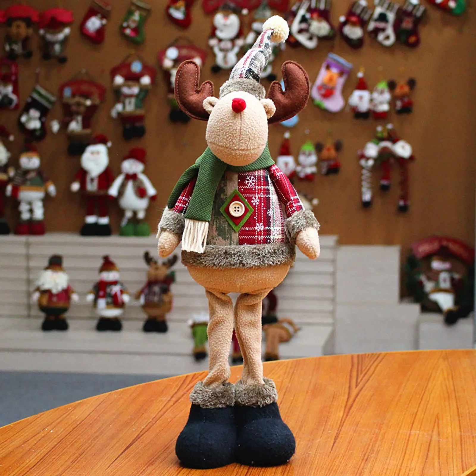 Christmas Decoration Standing Plush Figurine Telescopic Spring Legs Snowman Elk Santa Claus Party Ornament Holiday Doll Toy Gift