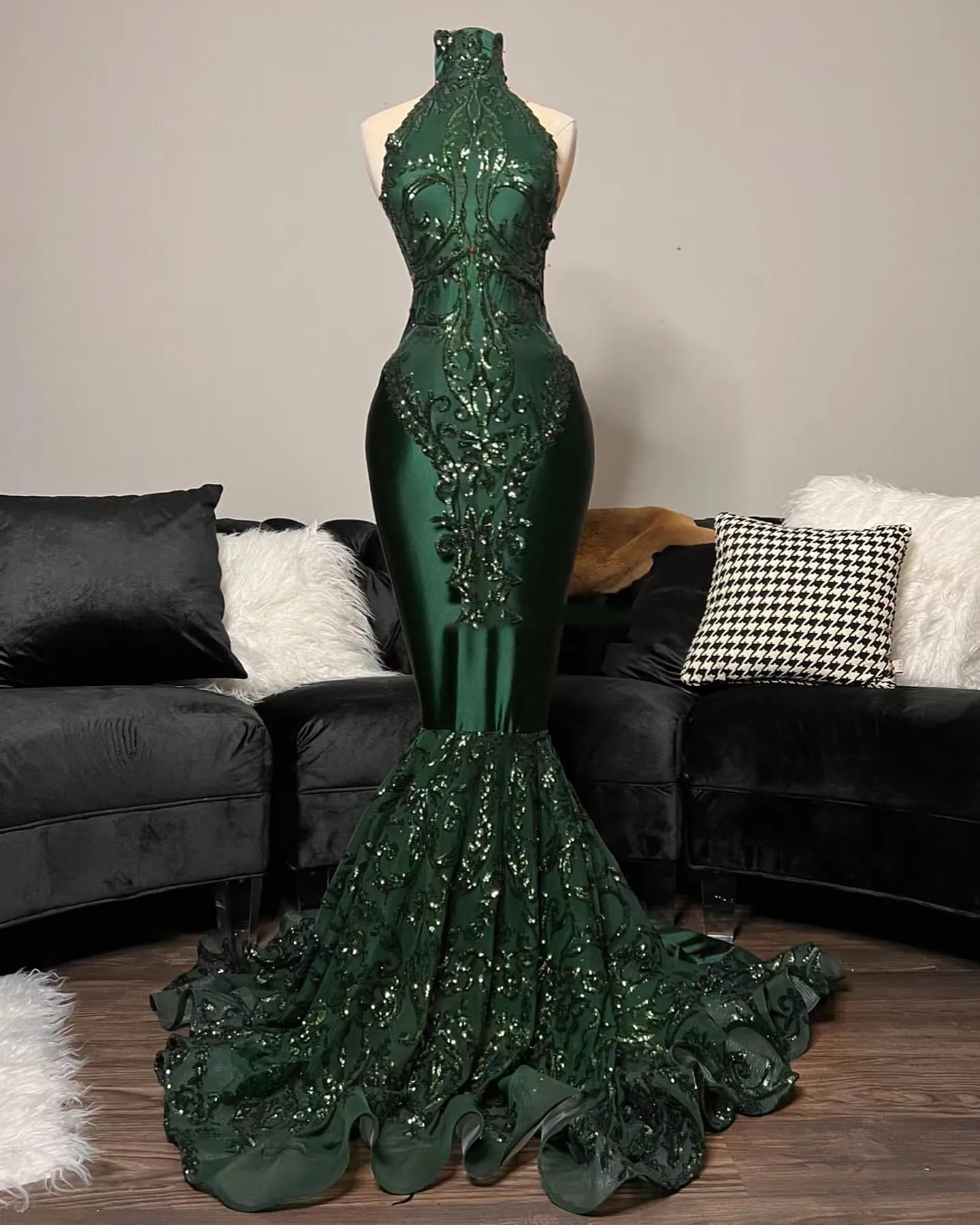 Luxury Emerald Evening Dresses Green Sequined Glitter Elegant Party Gowns Long Mermaid Formal Prom Dress Customized