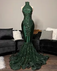 Luxury Emerald Evening Dresses Green Sequined Glitter Elegant Party Gowns Long Mermaid Formal Prom Dress Customized