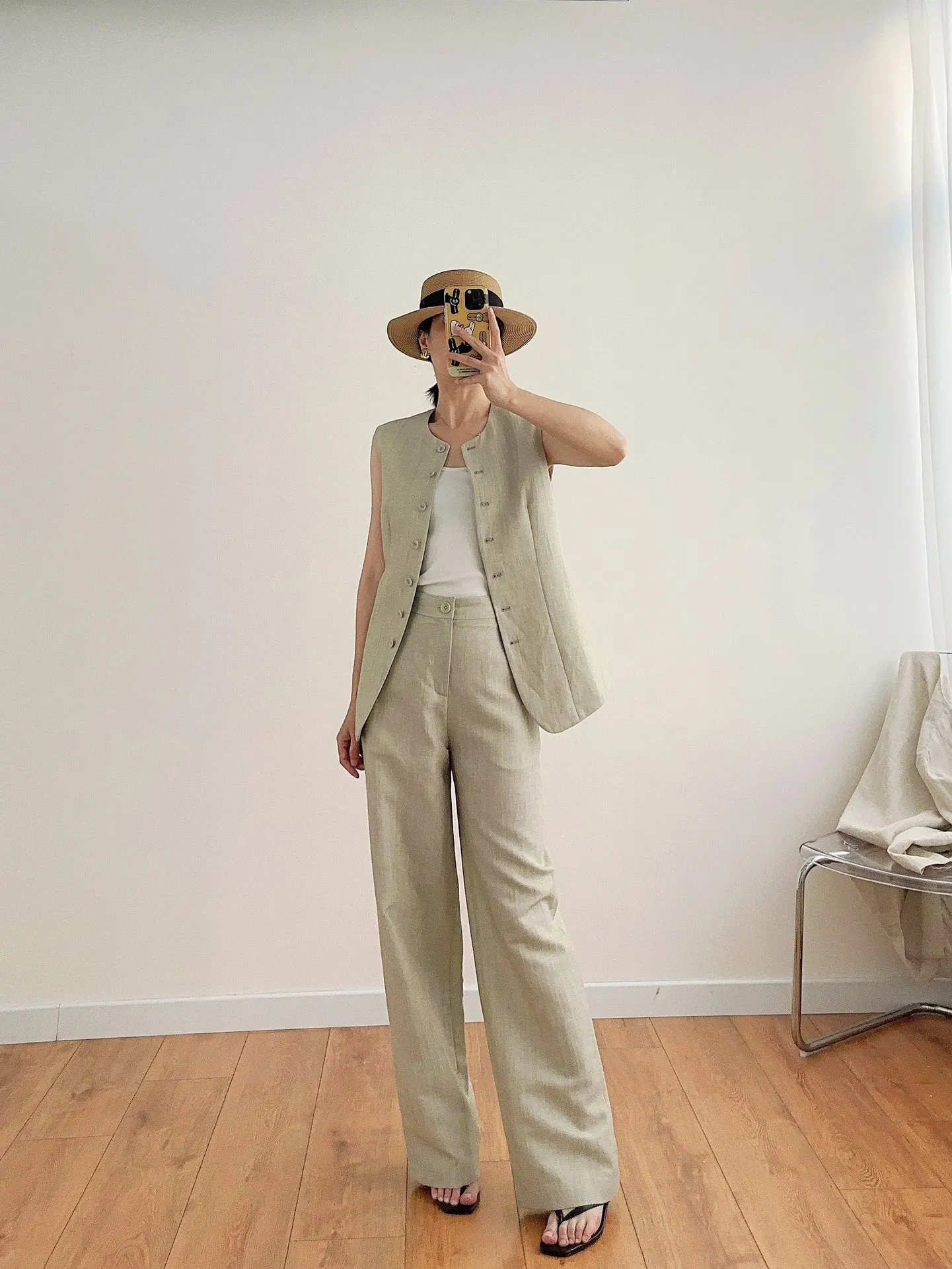 2024 New Style Retro Fashion Elegant Wool Suit Vest Suit Single Breasted Sleeveless Vest High Waist Wide Leg Trousers