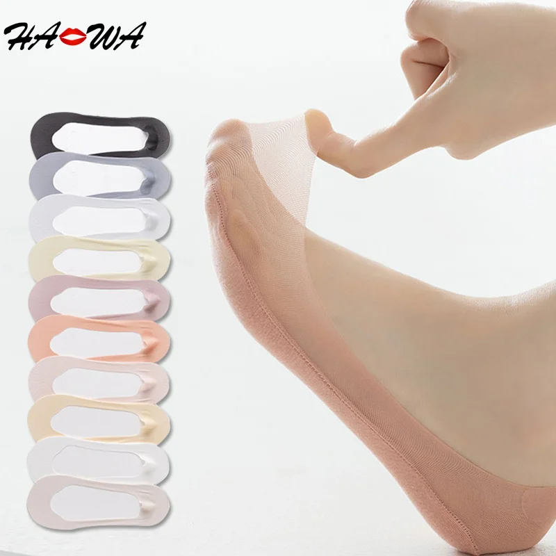 HA WA 4 Pairs/ Lot Short Women\'s Socks Summer Ultra-thin Invisible Sock Sets Mesh Breathable Ice Silk Boat Socks