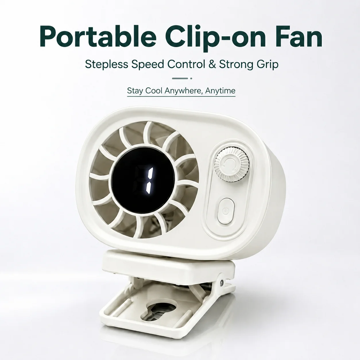 GMOX USB Car Fan Clip On 100 Speeds Stepless Portable Vehicle Cooling Fan with LED Display 360° Rotating Auto Air Circulator