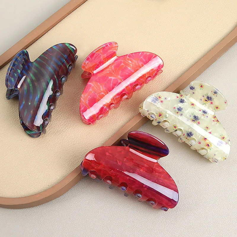 Pince à cheveux en acétate Vintage, pince à cheveux en forme de requin, fleur Vintage, Barrettes à griffes, tempérament féminin imprimé, accessoires pour cheveux colorés