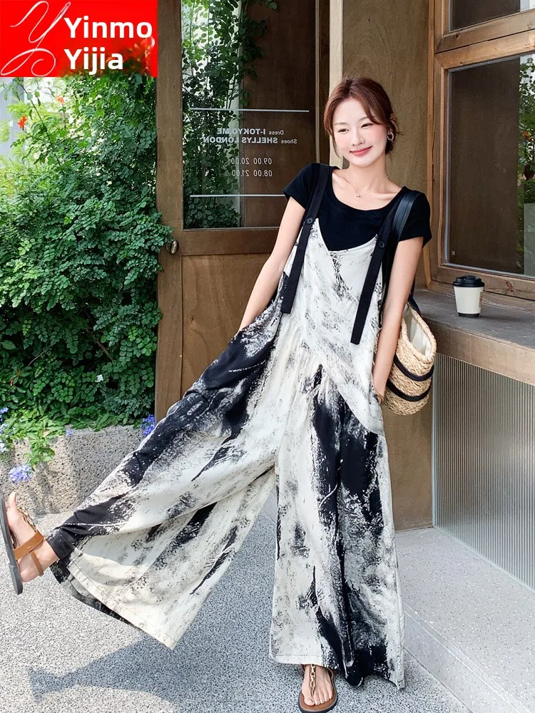 

Laid-ba Sle акварельный комбинезон мазок, женские летние винтажные свободные узкие широкие брюки 202, длинные брюки с высокой талией