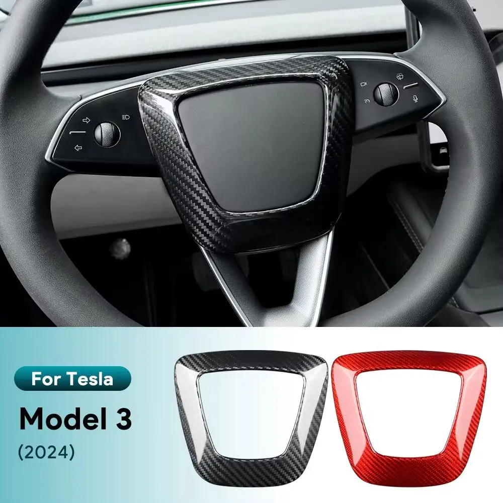 

Накладка из настоящего карбона для руля Tesla Model 3 Highland 2024, аксессуар для отделки салона автомобиля