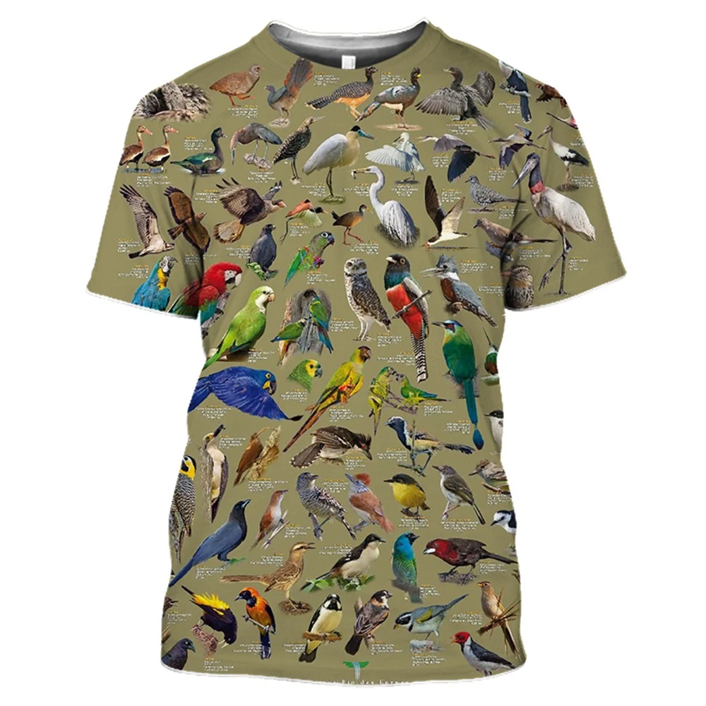 Wide Variety Bird 3d Print Summer Men\'s Round Neck T-shirt Casual Short Sleeve Oversized Pullover Fashion Tee Tops Men Clothing