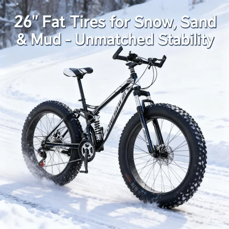 

Black Mountain Bike Adult Off-Road Beach 4.0 Large Tire Dual Shock Absorption Variable Speed Bicycle for Men And Women