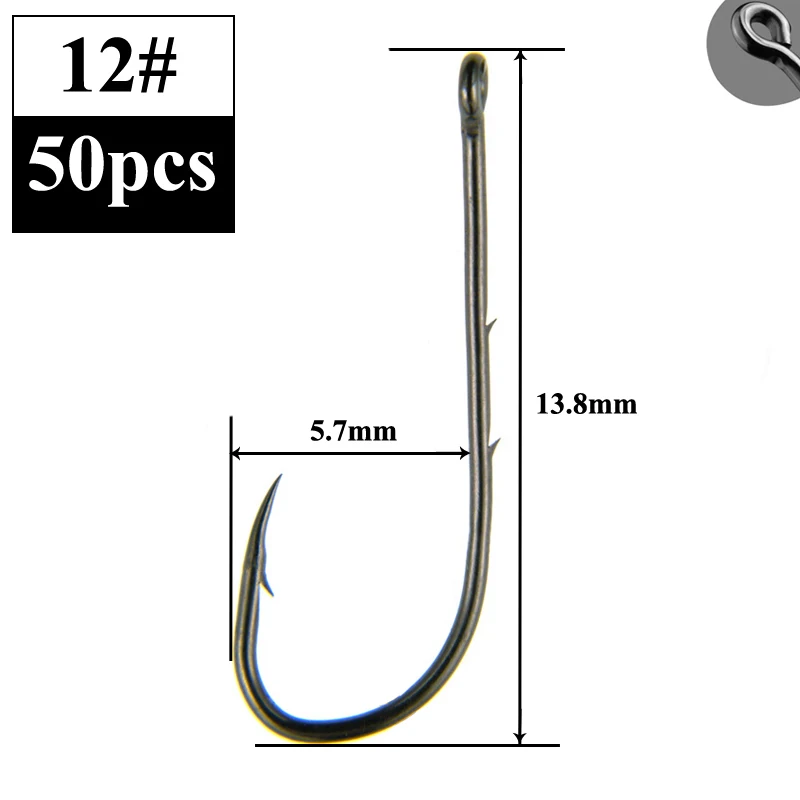 50 pz amo da pesca con gambo lungo 1 #-12 # ami da pesca in acciaio ad alto tenore di carbonio affilato spinato Offset stretto gancio per esche amo