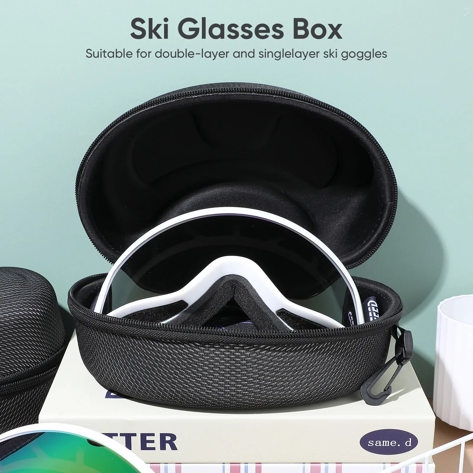 

2Pcs Eva Ski Goggles Case Shockproof Crush Resistant Scratch Proof Large Zipper Closure Portable Hook for Motorcycle Bike