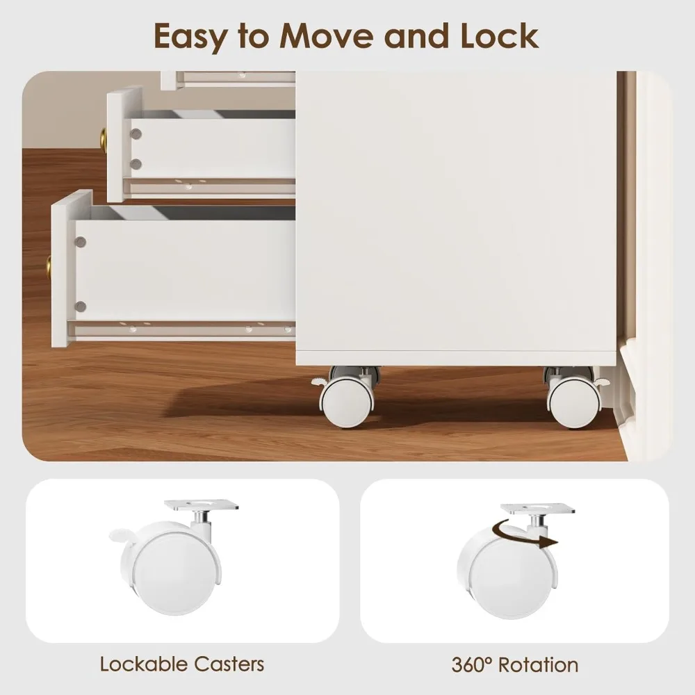 ตู้เก็บของใต้โต๊ะพร้อมลิ้นชัก 4 ชั้น ท็อปกระจก และล้อเลื่อนแบบมีกุญแจล็อค - ตู้เก็บเอกสารเคลื่อนที่สำหรับโฮมออฟฟิศและห้องทำงาน