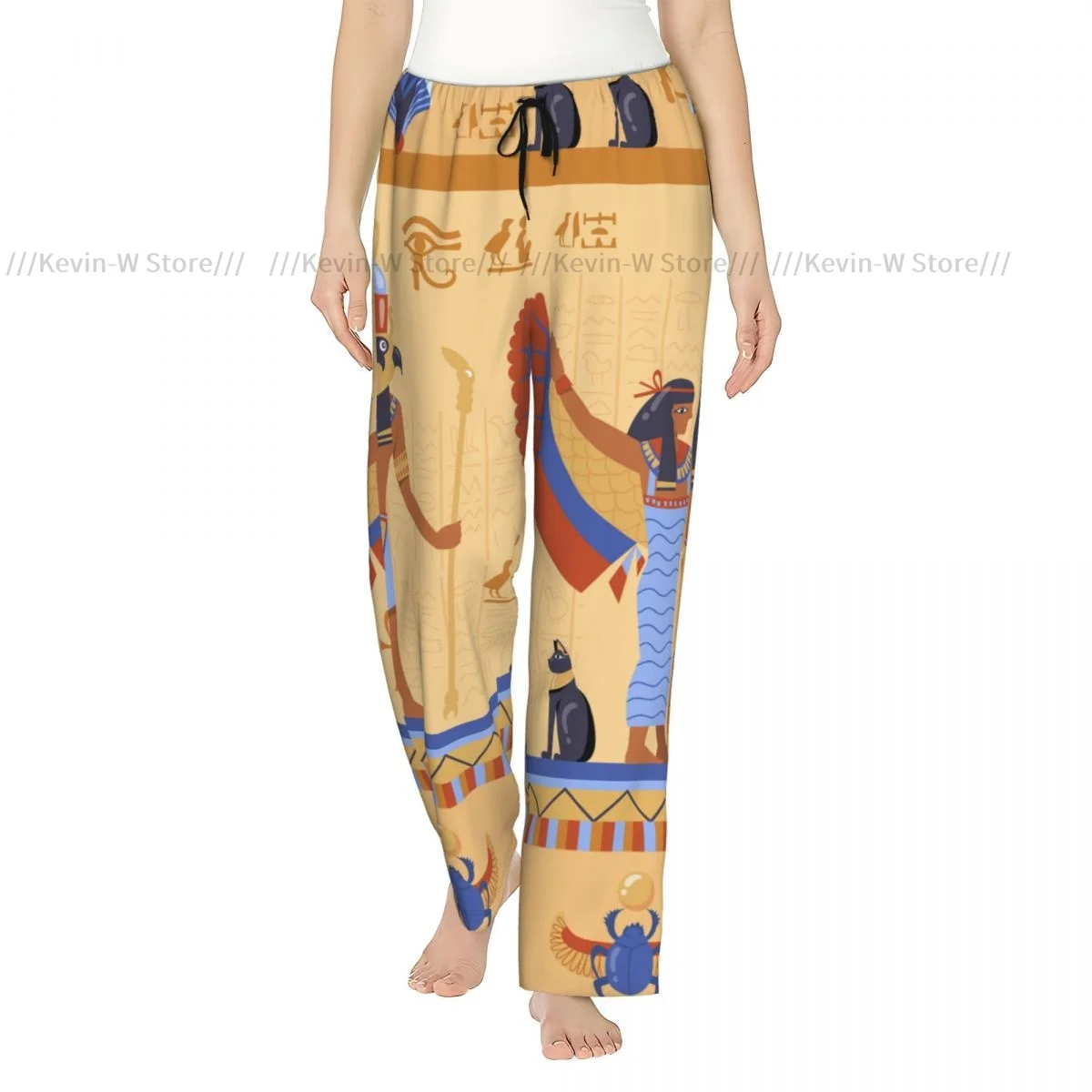 

Warm Flannel Sleep Pants for Women Egyptian Deities On Ancient Bas Relief Pajama Bottoms with Elastic Waist