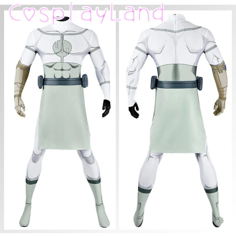 

White Invincible Cosplay Thragg Costume 3D Printed Elatic Jumpsuit Belt Outfit Full Set Christmas Halloween Men Battle Suit