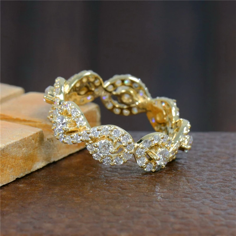 

RandH 18K Moissanite Ring Yellow Gold Vintage Art Deco Antique Ring For Women Round Diamond Infinity Style Eco-Friendly Ring