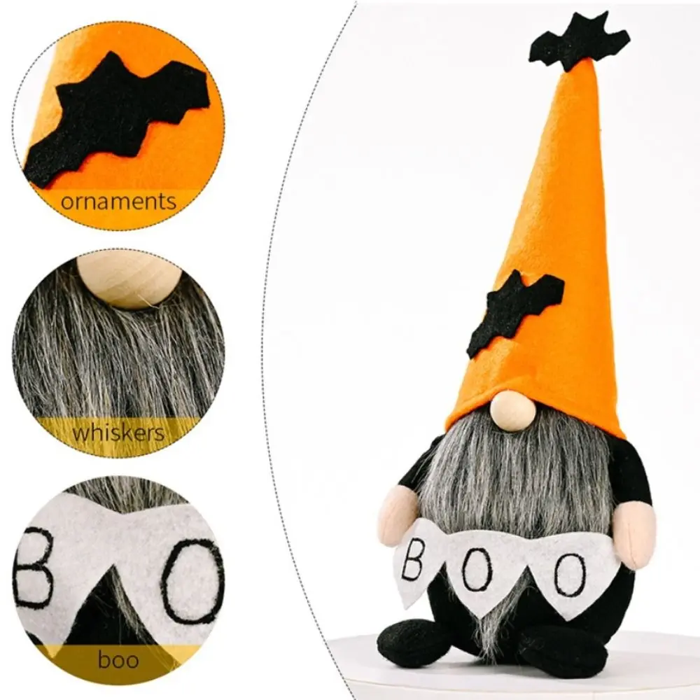 Poupées nains elfes à longue barbe pour Halloween, chauve-souris, chapeau orange Boo, poupées naines en pain d'épice, décorations de gnomes d'Halloween faites à la main à carreaux