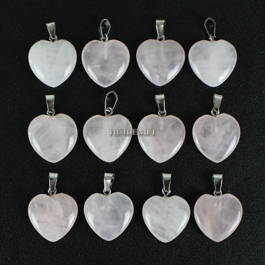 

12pcs/lot Natural Rose Quartz Gemstone Heart Charms Pendant Beads Reki Chakra Healing Stone for Diy Necklace Jewelry Making