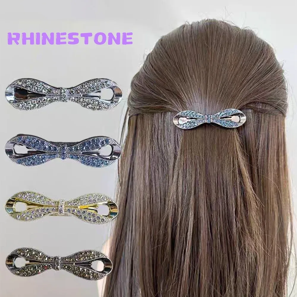 

Luxury Rhinestone Bowknot Shaped Hairpins French Styles Metal Spring Hair Clips For Women Girl Ponytail Holder Elegant Barrettes