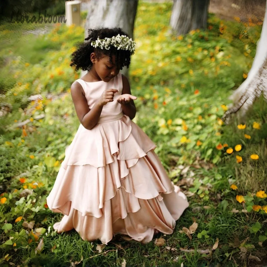 Customized Asymmetric Layered Chiffon Dress Girls Pink High Low Hem Princess Dress Kids Wedding Guest Birthday Party Gown view 2