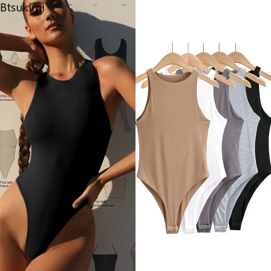 Sexy Sleeveless Jumpsuit Women's Streetwear Leggings Basic Solid Color Overall Top Fashionable Off Shoulder Round Neck Jumpsuit