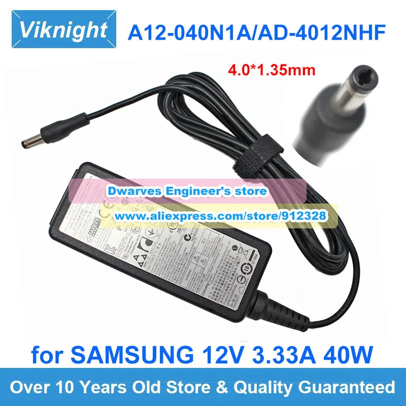 

Genuine AD-4012NHF AC/DC Adapter A12-040N1A Laptop Charger for SAMSUNG 12V 3.33A 40W Power Supply 4.0X1.35mm