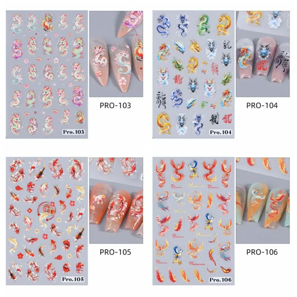 Phoenix dragão adesivos de unhas acessórios de unhas dos desenhos animados dragão decalques de unhas ornamentos de manicure personagem chinês