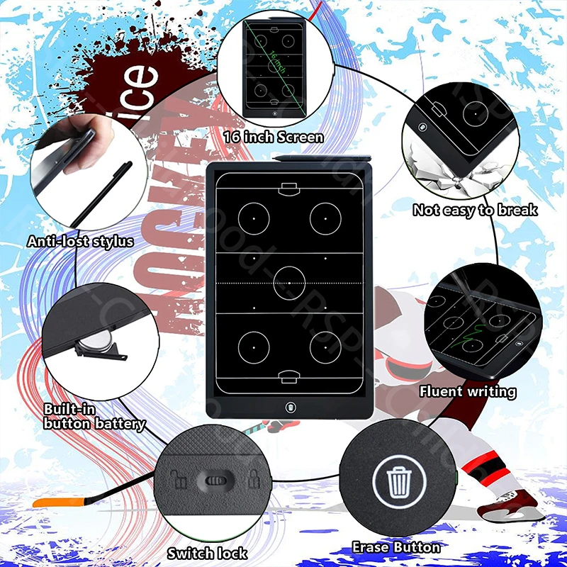 لوحة تحديد استراتيجية لهوكي الجليد الإلكترونية بشاشة LCD مقاس 16 بوصة، شاشة عرض تعليمية لعبة الهوكي للتدريب الرياضي #5