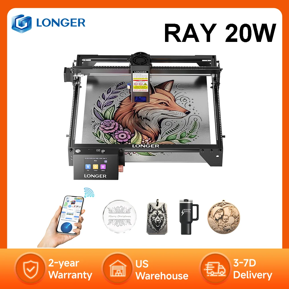 

Лазерный гравер LONGER RAY5 20W с 32-битным чипсетом, Wi-Fi, точность лазерного наведения 0.08*0.1 мм, сенсорный экран, станок для гравировки и резки, область работы 375*375 мм
