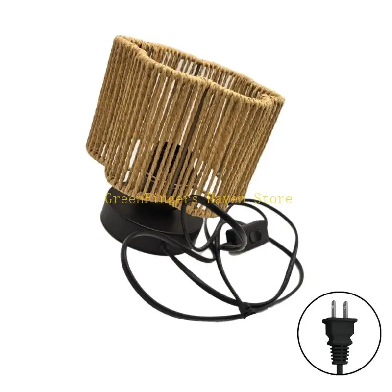 F68D Handwoven Retro Paper Rattan Flower Shaped Desk Lamp Without Bulb for Bedroom