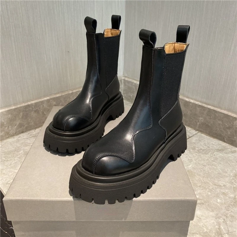 Chelsea Boots damskie buty na platformie moda markowa skóra ekologiczna okrągłe Toe Chunky botki obuwie damskie Bota De Vaqueiro