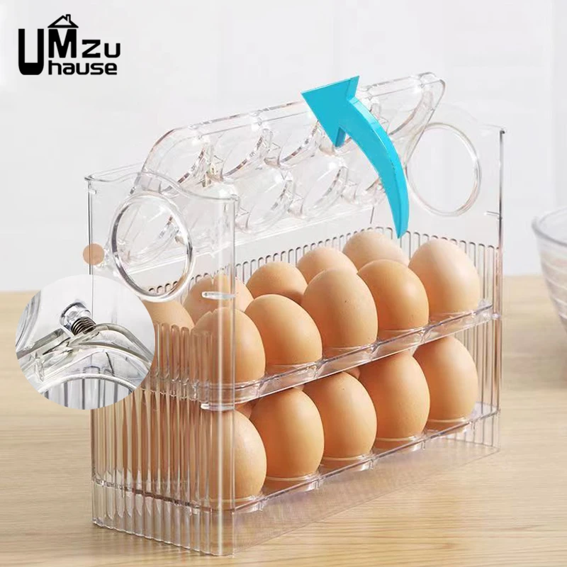 3 Layers Egg Box Clear Refrigerator Door Holder Storage Tray Multi Tier Flip Case with Handle Fridge Shelves Kitchen Organizers