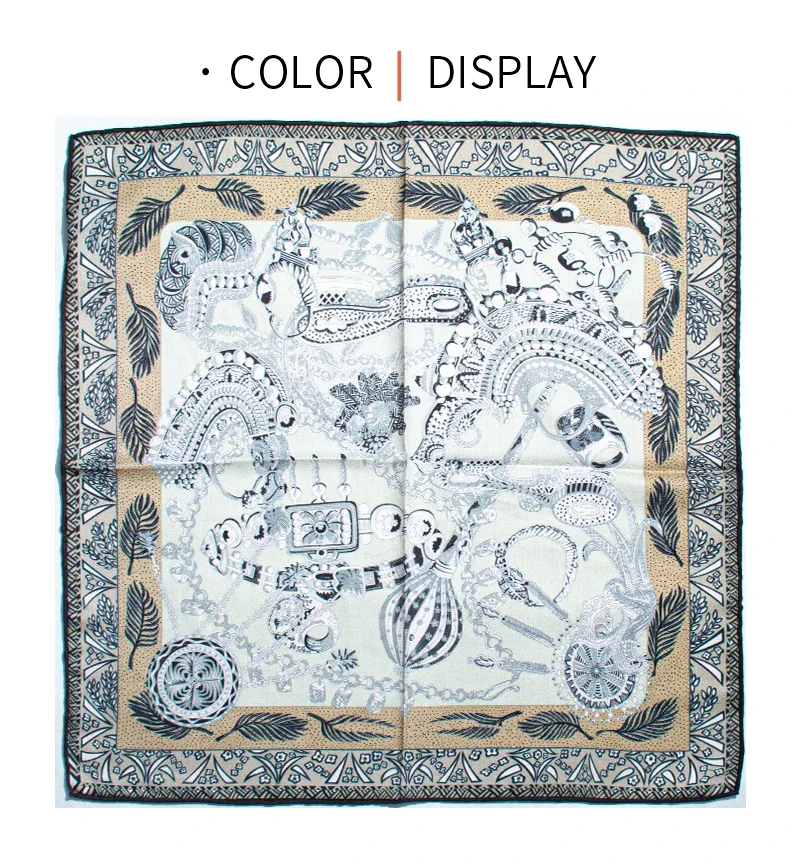 Luxury 30% Silk 70% Wool Scarf Retro Jewelry & Botanical Print Women's Square Scarf Herringbone Texture Warm Shawl