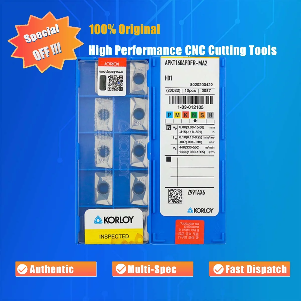 

10pcs Original APKT APKT1135PDFR-0.8R H01 Milling Insert