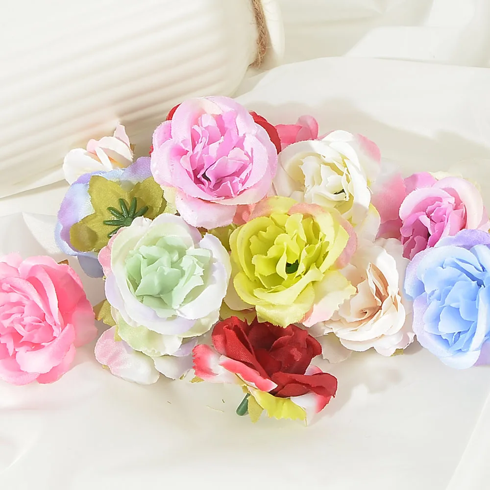 100pcs 4cm Artificial Flower Silk Rose Flower head For Wedding Party Home Decoration DIY Cheap Wreath Scrapbook Gift Box Craft