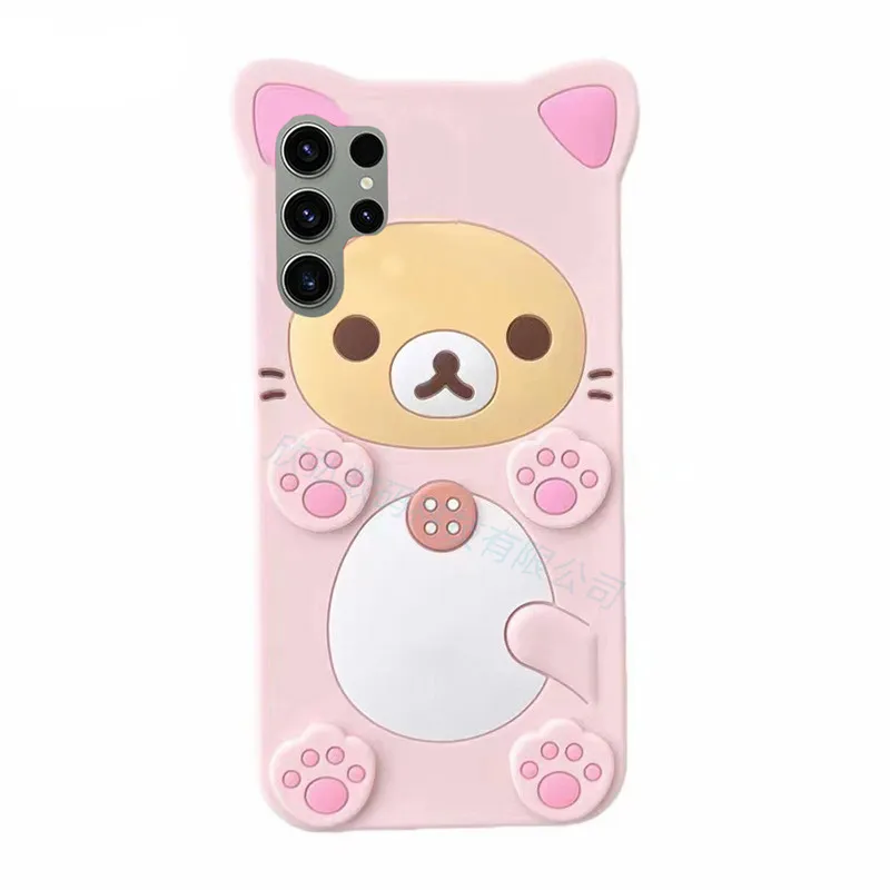 3D Cute Cartoon Pink Bear Kawaii Soft Silicone Case for Samsung Galaxy S23 Plus S22 Ultra A53 S23Ultra S22Ultra Funny Cover