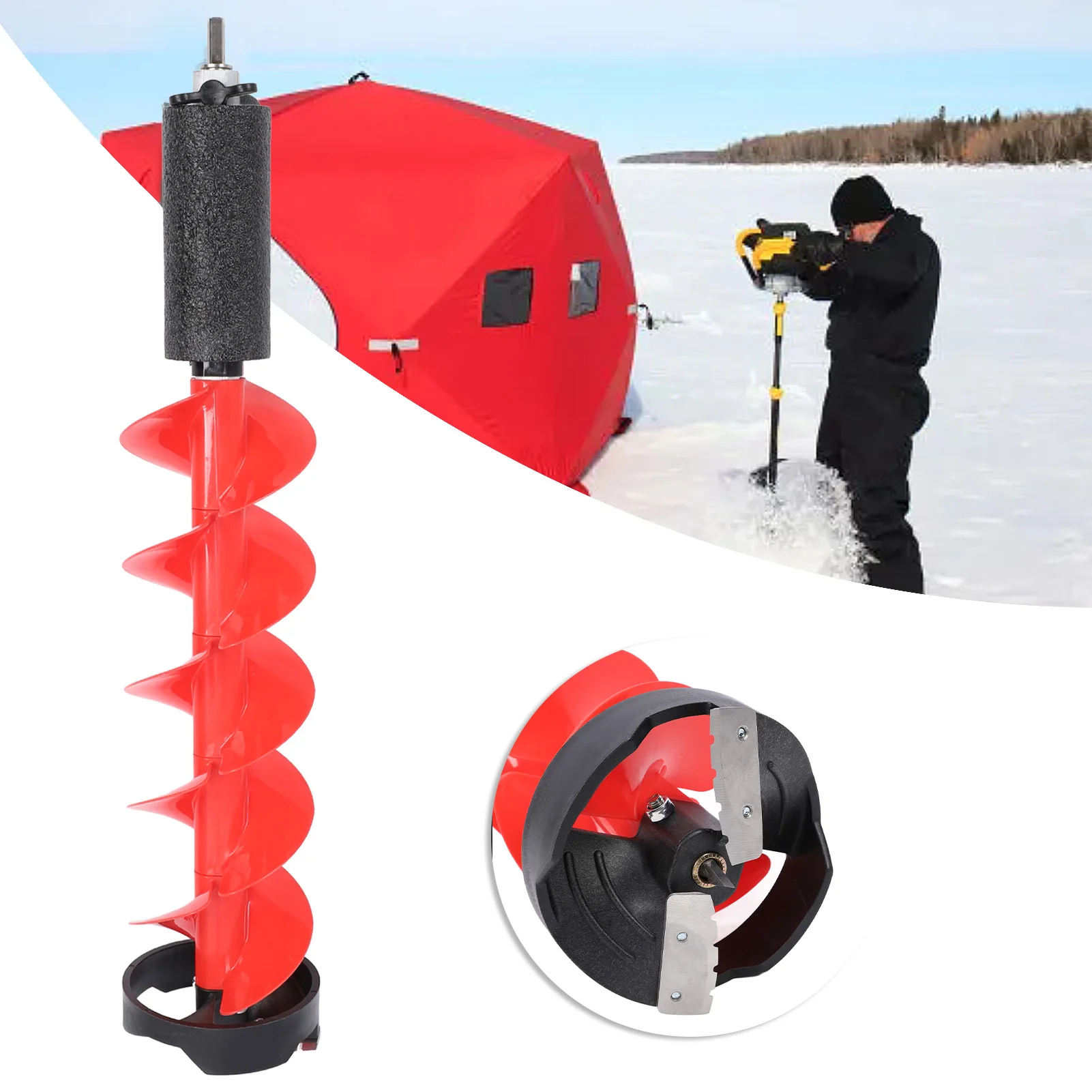 Ice Auger Tool 28in Ice Auger Kit Nylon Drill Steel Cutter 6in Cutting Diameter Ice Drill Auger with Positioner Ice Drill Auger