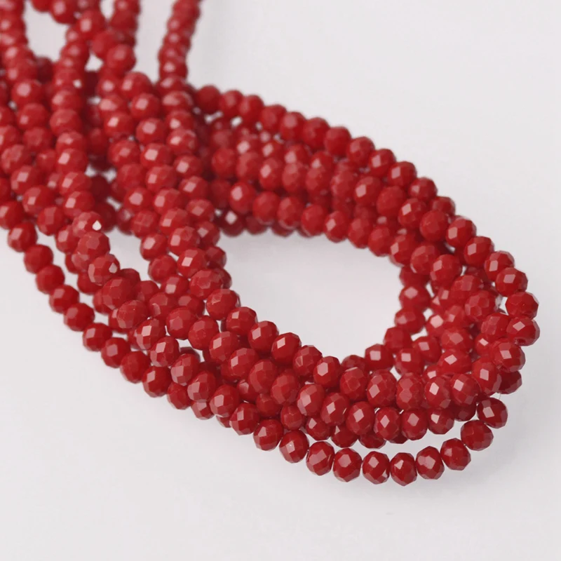 Rondelle Faceted Czech Crystal Glass Opaque Red Color 3mm 4mm 6mm 8mm 10mm 12mm 14mm  Loose Spacer Beads for Jewelry Making DIY