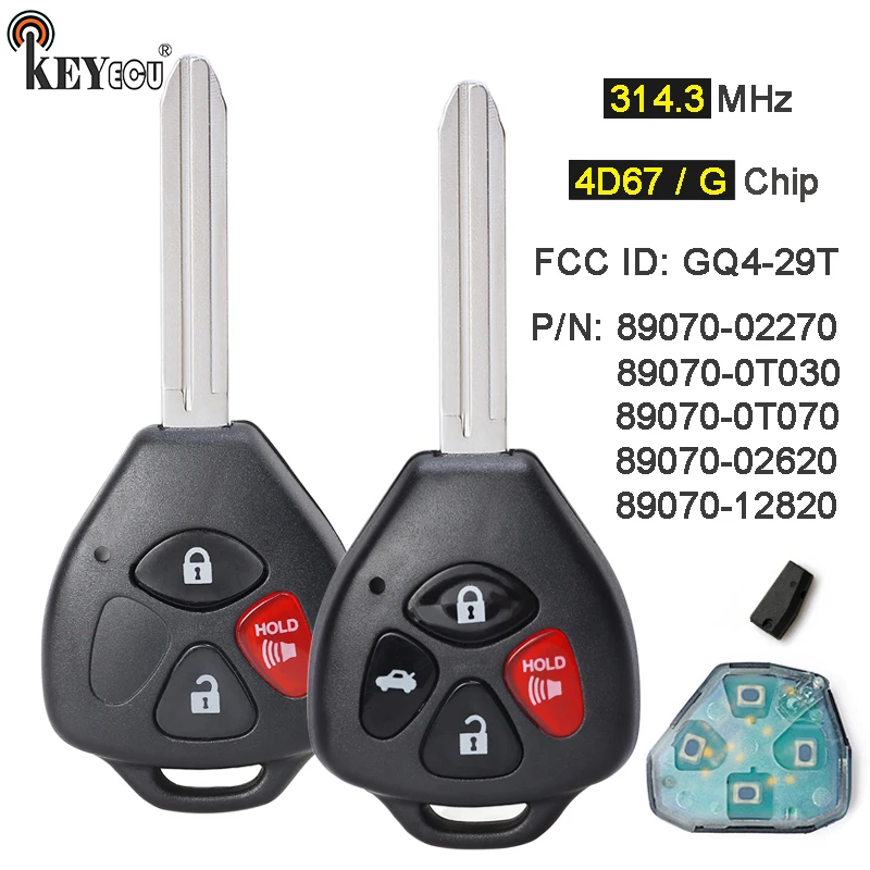 

KEYECU 315MHz 4D67 / G Chip FCC ID: GQ4-29T Replacement 3 Button Remote Key Fob TOY43 for Toyota Avalon Corolla Matrix Venza