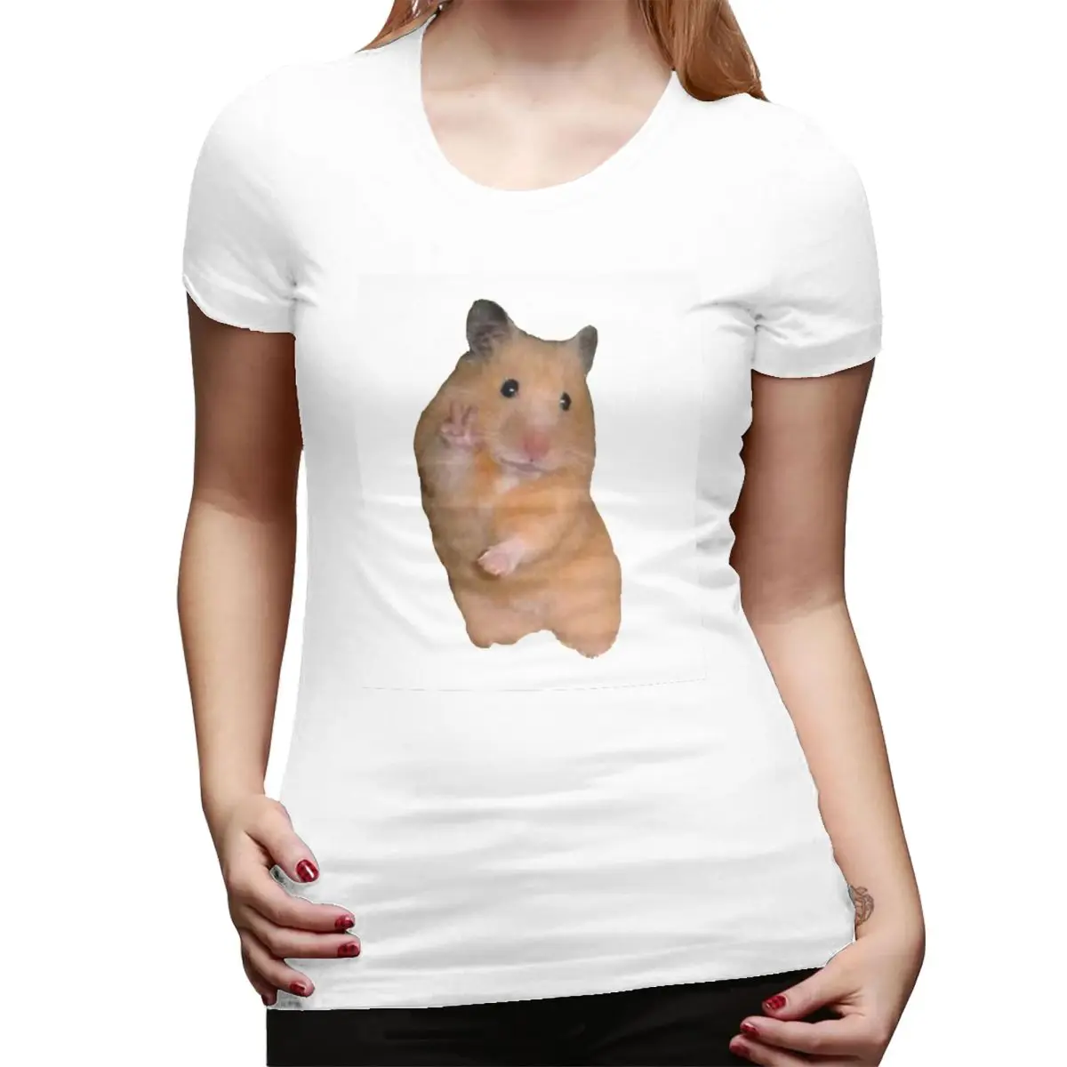 

Peace Sign Hamster T-Shirt for Women Crew Neck Streetwear T Shirts Women's Short Sleeve Summer Clothes Tops