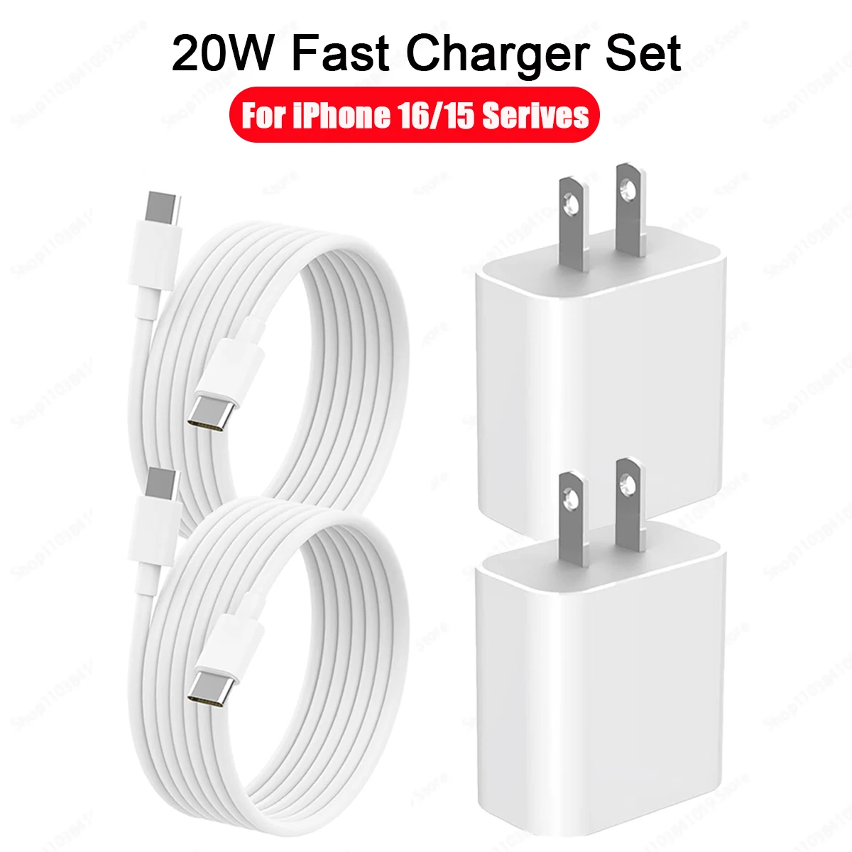 1-2Set 20W US USB C Port Fast Charger For iPhone 16 15 Pro Max Plus Samsung Xiaomi Huawei 3.3 Ft USB C to Type C Charging Cable