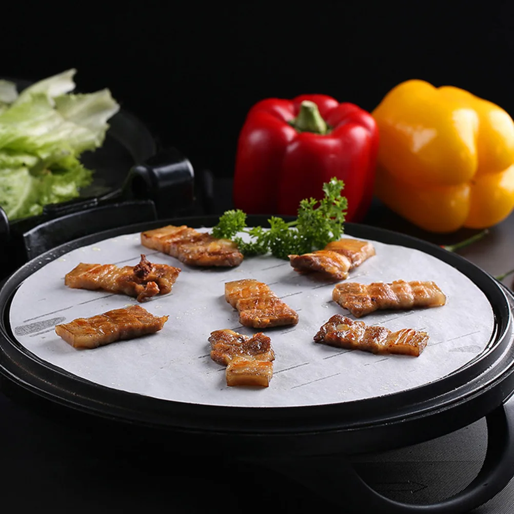 

50 Pcs Baking Paper Grease proof Oil absorbing Round Barbecue Fryer Mat Pad Square Pan Practical Party Supplies Home Kitchen