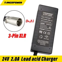 24V 2A Lead-Acid Battery Charger 28.8V 2A Charger 3-Pin XLR Connector Lead Acid Battery Pack Charger