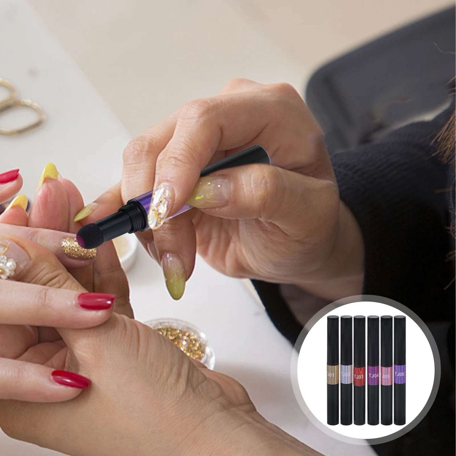 6 قطعة مسحوق بريق الفن القلم الإبداعية مانيكير القلم Diy بها بنفسك صالون الديكور الصلبة مرآة مسحوق مسمار الفن ملحق مسمار لتقوم بها بنفسك أداة #1