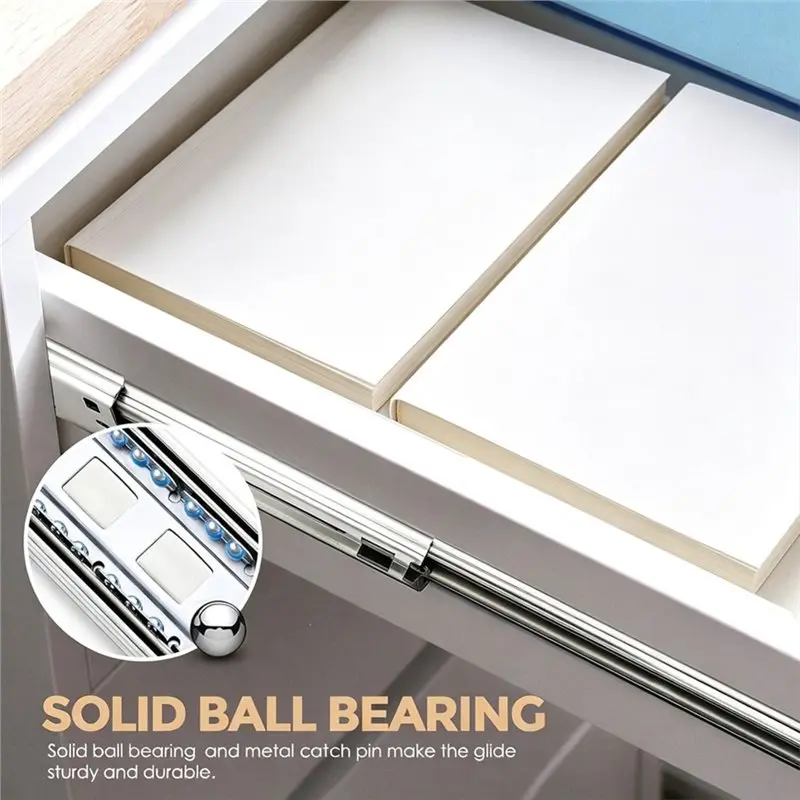 M11K-Silver Full Extension Drawer Slides 14 Inch, 2 Pairs Heavy Duty Ball Bearing Close Side Mount Track System