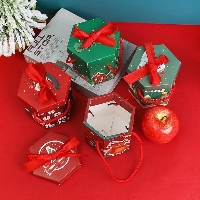 

4Pcs Merry Christmas Gift Boxes With Lid Apple Packaging Cookie Chocolate Storage Container Box Kids Party New Year Xmas Present